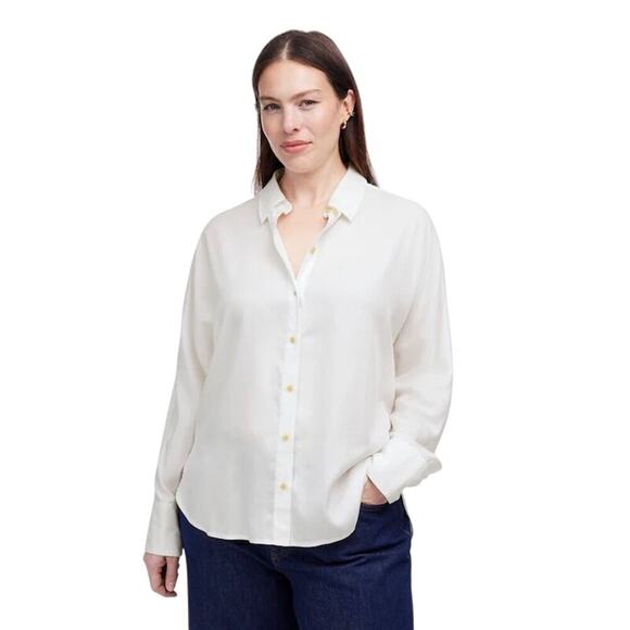 NWT Women’s Relaxed Dolman Button-Up Shirt White Tencel Size S - Picture 1 of 7